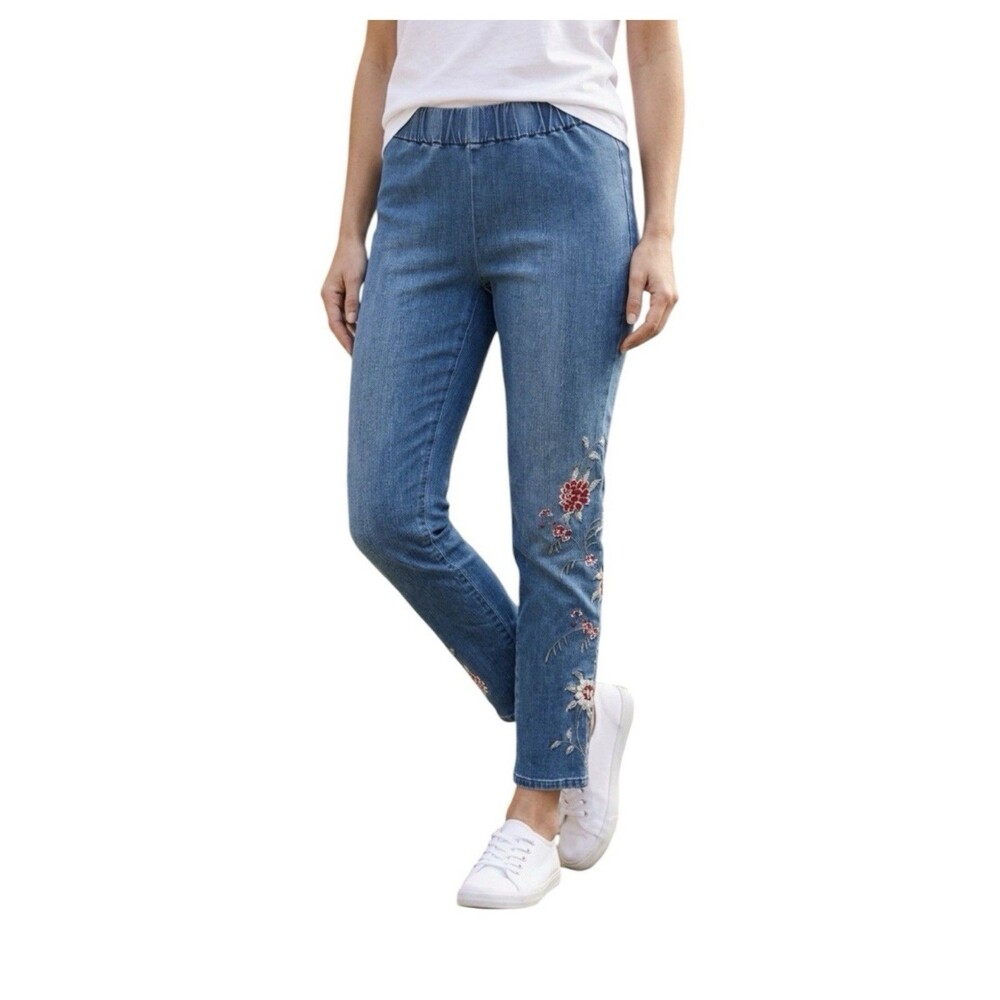 Soft Surroundings Jeans Womens Medium Blue Denim Skinny Leg Elastic Waist Artsy